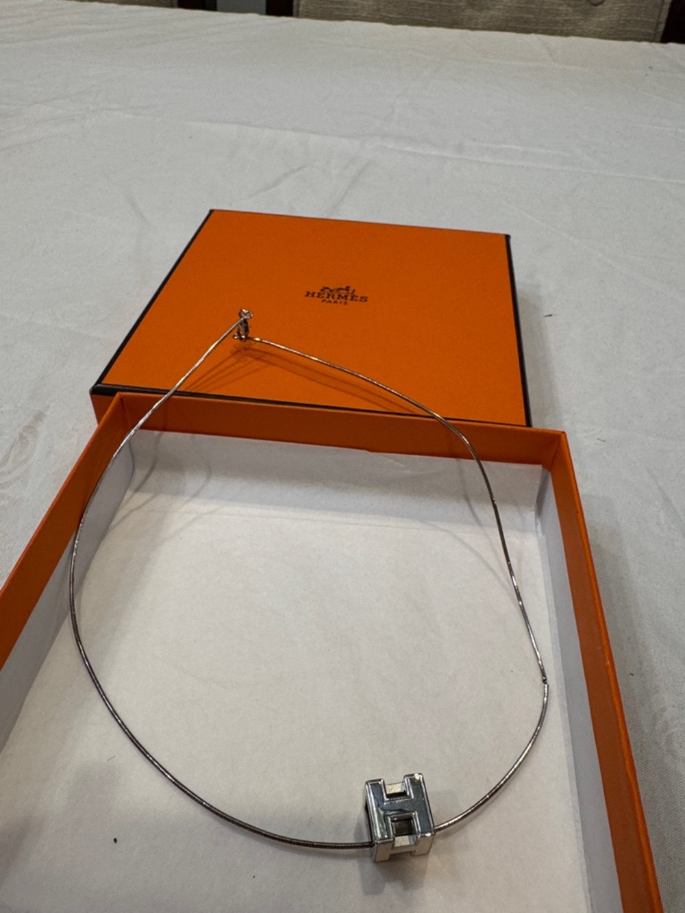 Authentic Hermes Silver Cube ‘H' Pendant Necklace - Picture 8 of 8